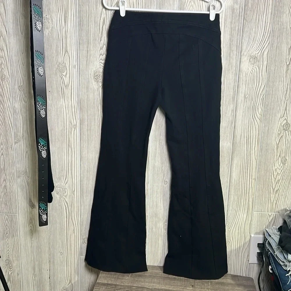 Free People Black Seamed Knit Wide Leg Flare Front Zip Fly Pants Sz 6